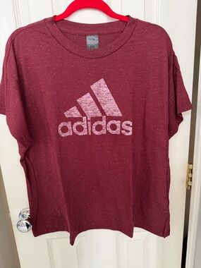 adidas Women's Short Sleeve Tee Burgundy with White Logo